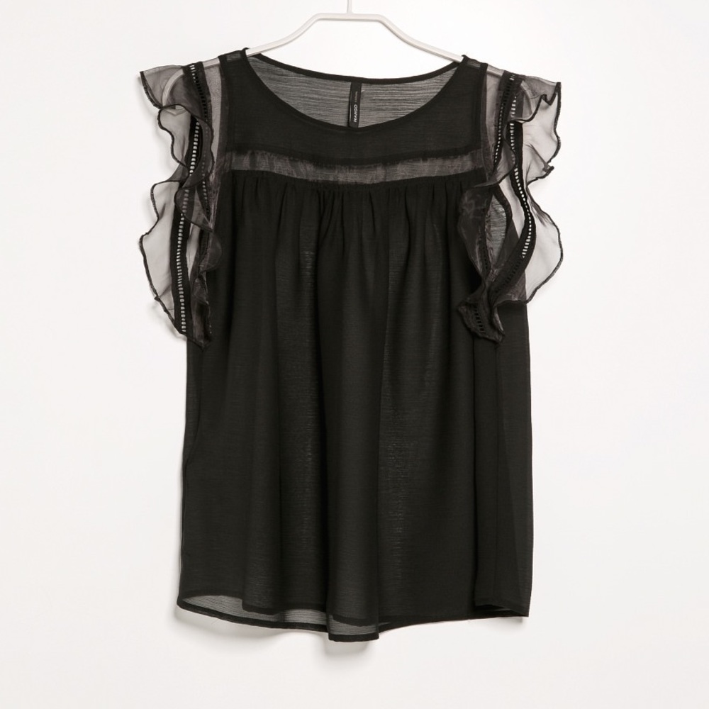 Mango Organza Appliqué Top Black XS/S